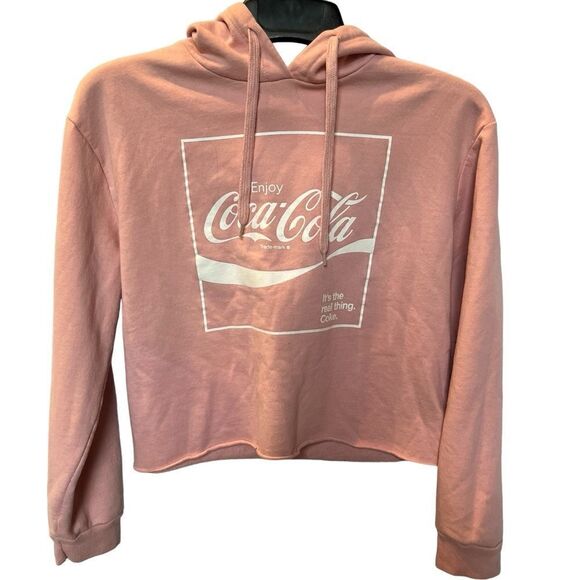 Coca-Cola Women's Hooded Crop Sweat Shirt Pink/White w/Logo Size Large - Picture 1 of 7
